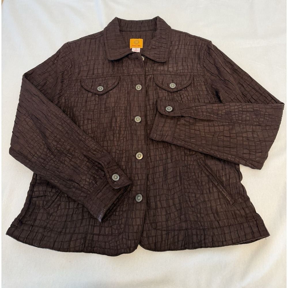 Brown Crinkle Lightweight Jacket Blazer Ruby Rd Size 12 Puckered Textured